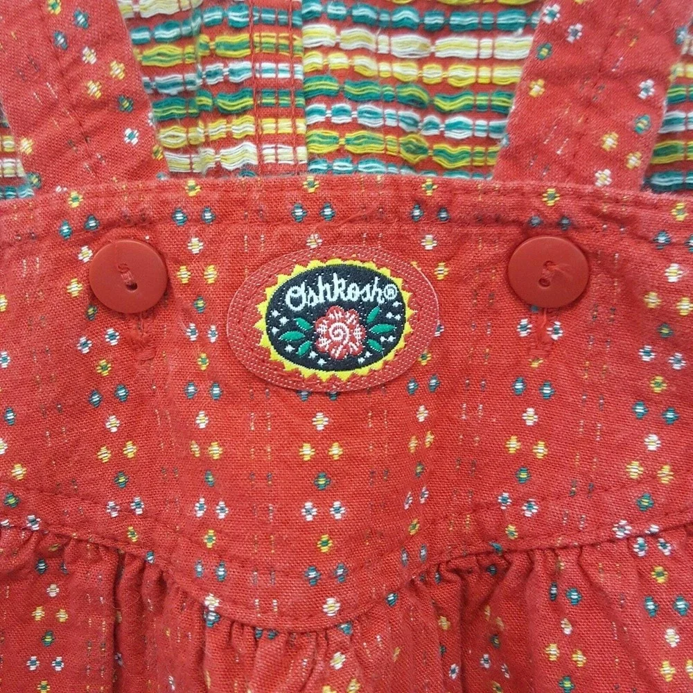 Oshkosh 2T Overall Dress Red Floral Vestbak Vintage USA Cotton Retro Fall Autumn